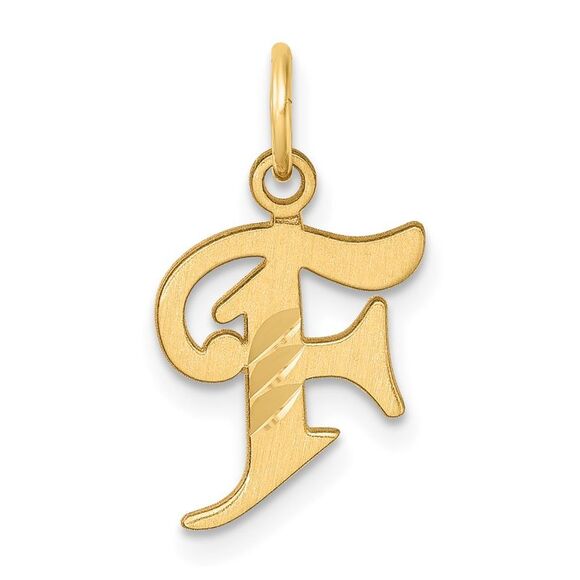 14k Yellow Gold Diamond-cut Letter F Initial Charm